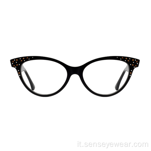 Design di lusso Donne Diamond Acetato Ocolatti a cornice ottica